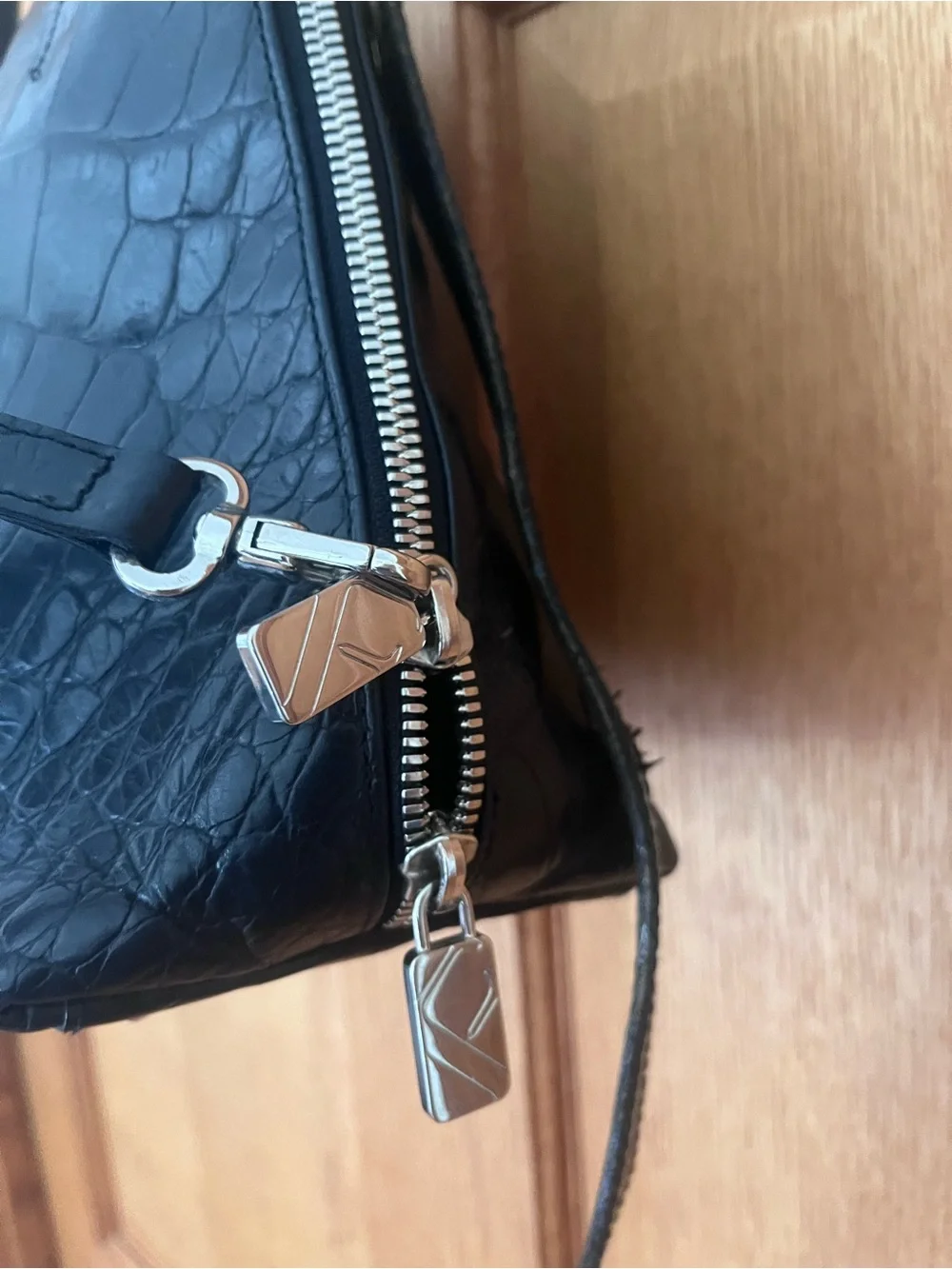 Vintage Furla Black Croc-Embossed Top-Handle Women's Bag